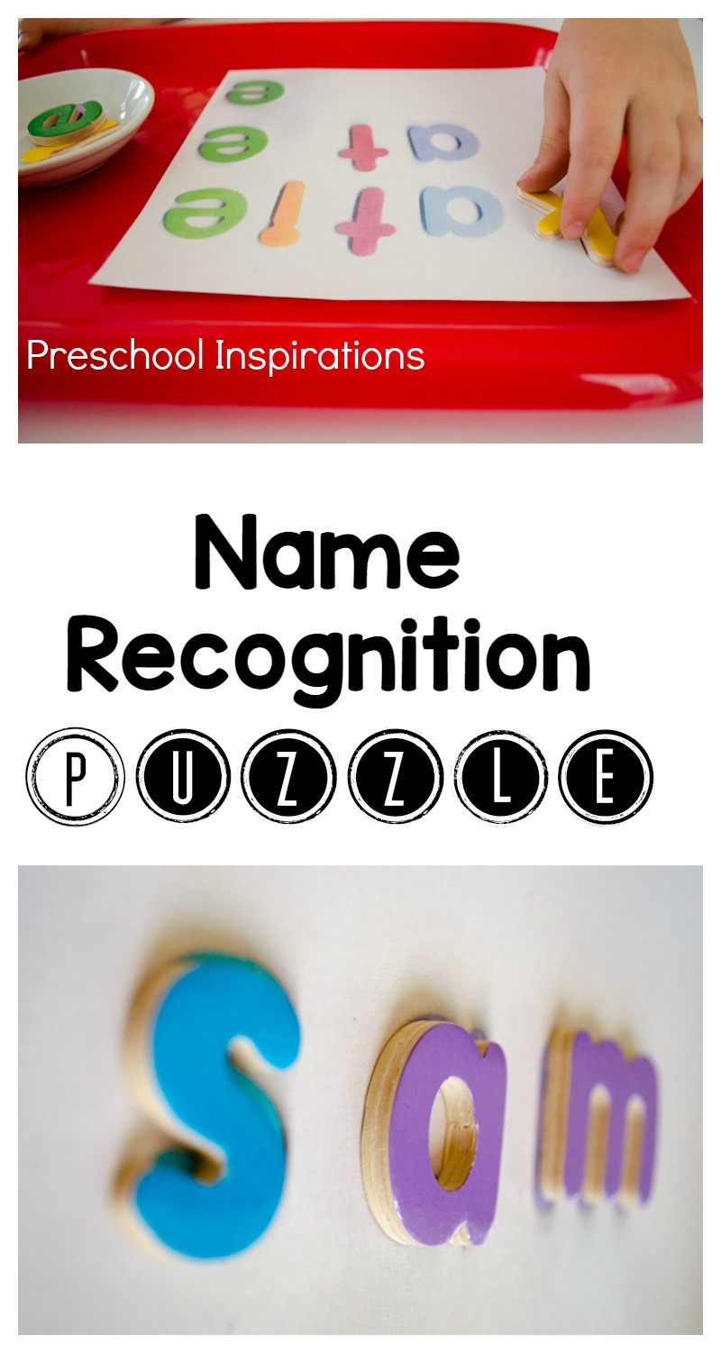 Help children learn their names by working on this DIY name recognition puzzle. Children will begin to learn name recognition and they will also learn how to spell their names. This is a perfect literacy activity and wonderful to use in a writing center.