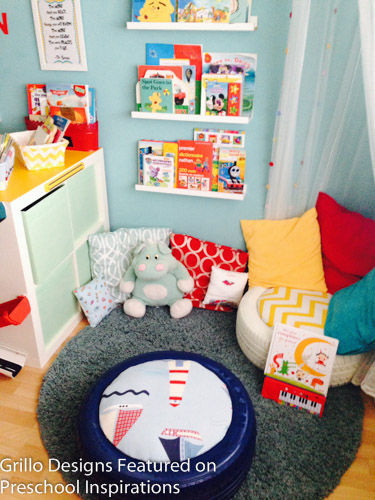 Cozy Corner with Tire Tutorial by Preschool Inspirations #preschool #prek #kindergarten #preschoolsetup #bookcorner #cozycorner #booknook