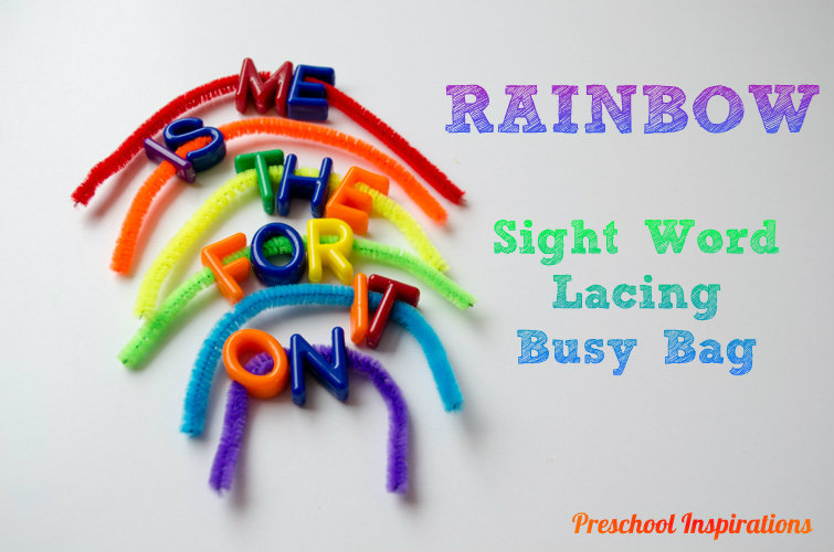Rainbow Sight Word Lacing Busy Bag by Preschool Inspirations