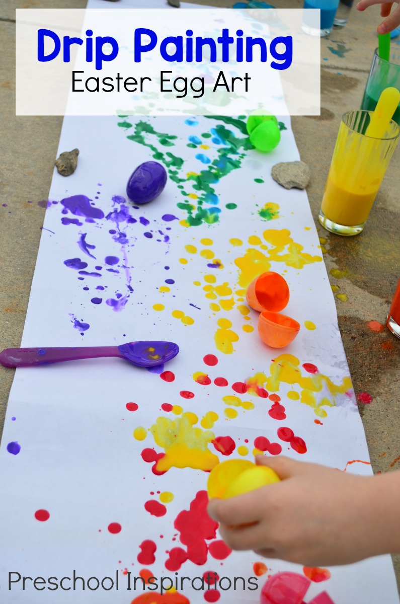 Drip Painting with plastic Easter eggs for a process art experience