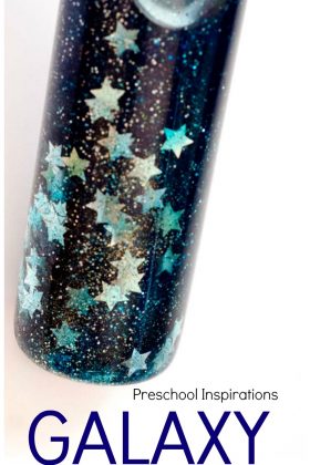 Make a calm down bottle to help children relax and self-regulate. This galaxy calm down bottle is mesmerizing and an easy three ingredient sensory bottle.