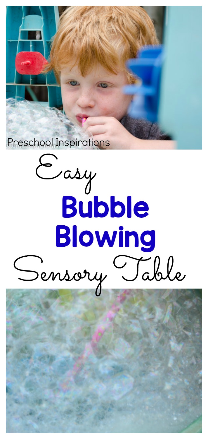 Make an easy bubble blowing sensory table for hours of bubble blowing fun outdoors!
