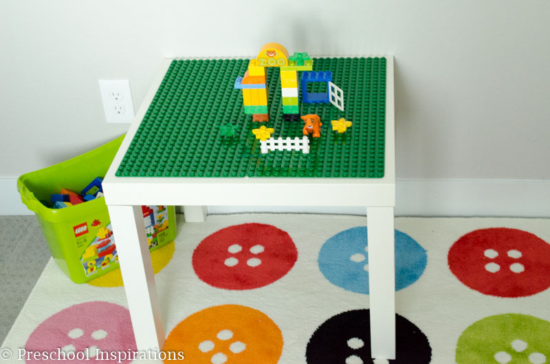 Make a quick and easy Duplo table for Lego lovers and toddlers.