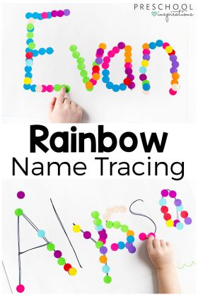 This rainbow name tracing activity is a fun way to teach names while developing fine motor skills.