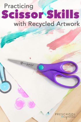 Give preschoolers a chance to practice scissor skills using recycled artwork!