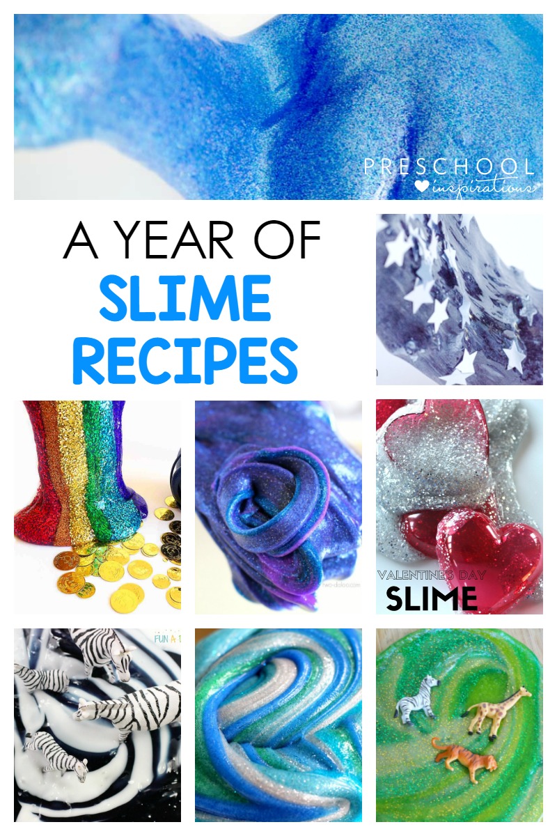 Need the perfect slime recipe? Here is a slime recipe for any season or some of the best themes for an entire year! #prek #preschool #slime #slimerecipe #howtomakeslime #homemadeslime #diyslime #sensory