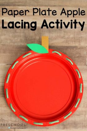 Paper Plate Apple Lacing Activity - works on fine motor skills in a fun and easy way