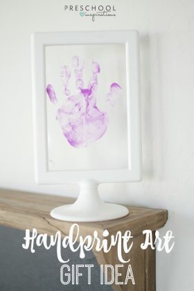 This framed handprint art gift idea is perfect for Mother's Day, and it is just the right size for a preschool craft or toddler craft.