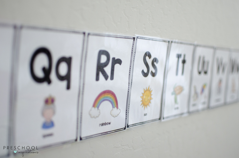 alphabet cards on wall