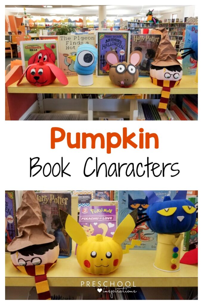 Make these pumpkin book character crafts for Halloween or fall. #preschool #kindergarten #Halloween #readalouds #literacy #crafts #pumpkinactivities