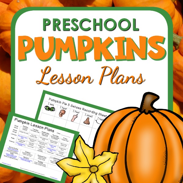 two examples of pumpkin printables with a clip art pumpkin and the text, preschool pumpkins lesson plans