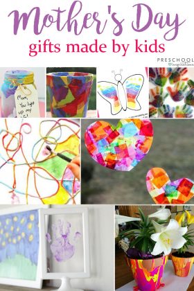Gifts For Mother's Day made by kids. My favorite crafts, process art and poems for preschoolers to make and give to their mom!