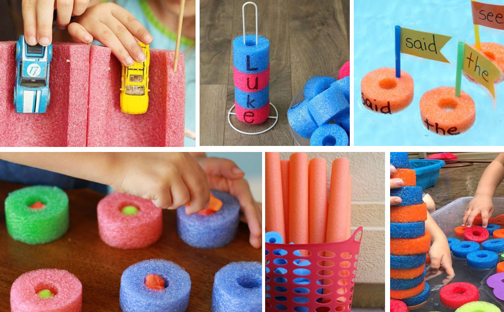 Exciting activities that include Pool Noodles but instead of the pool, they help children strengthen skills with engaging activities! 