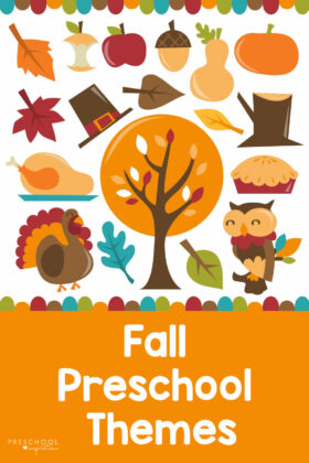 A great list of preschool themes for fall! You'll also find tons of activity and craft ideas, fall lesson plans, fall songs, and more! #preschoolinspirations #preschool #fall #fallcrafts #prek #fallactivities