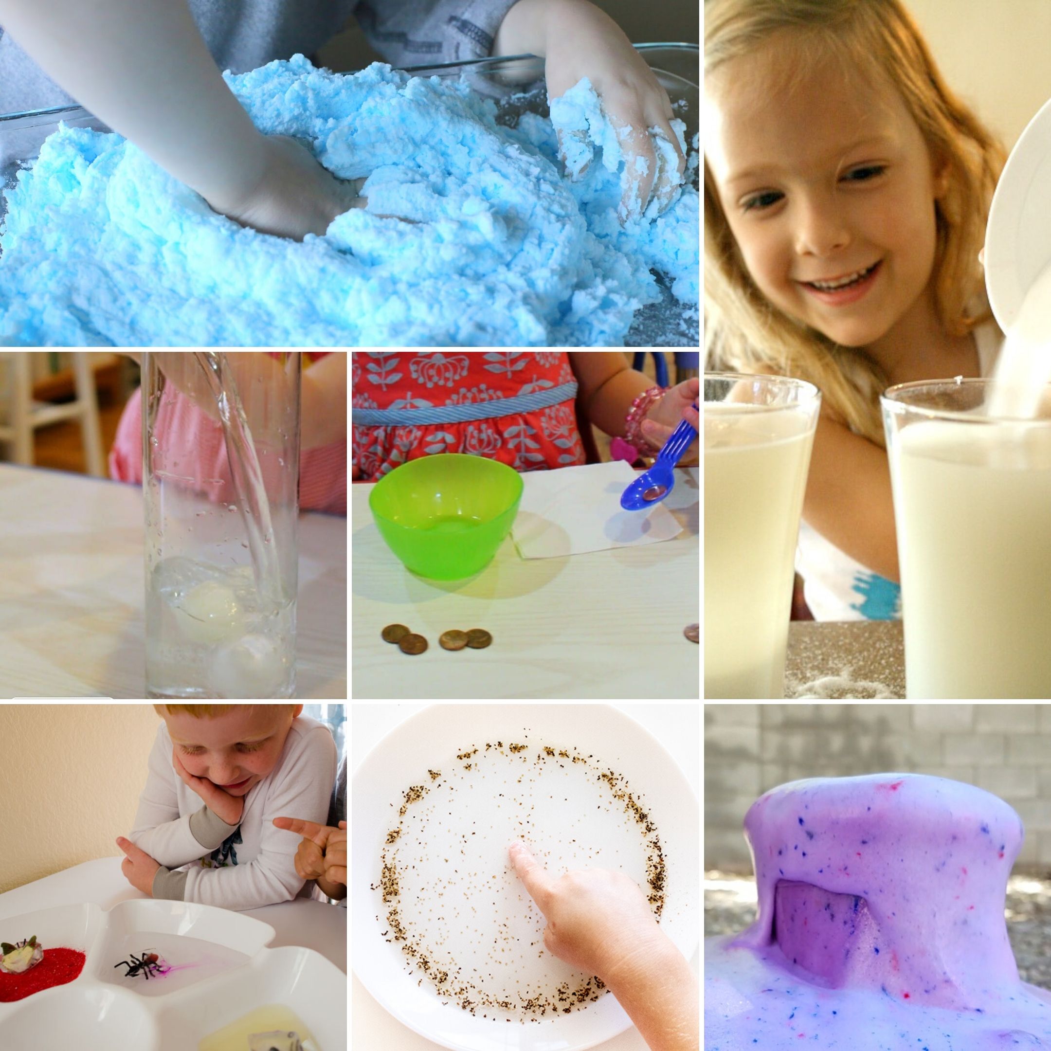 collage of images of the 7 preschool science activities described above