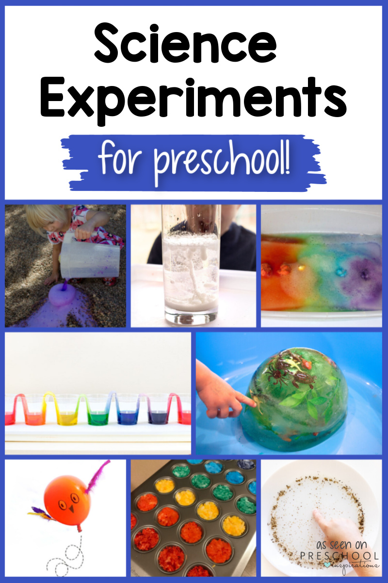 collage of preschool science activities with the text science experiments for preschool
