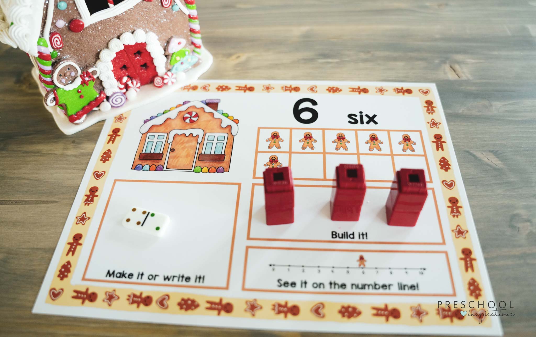 a gingerbread preschool counting card