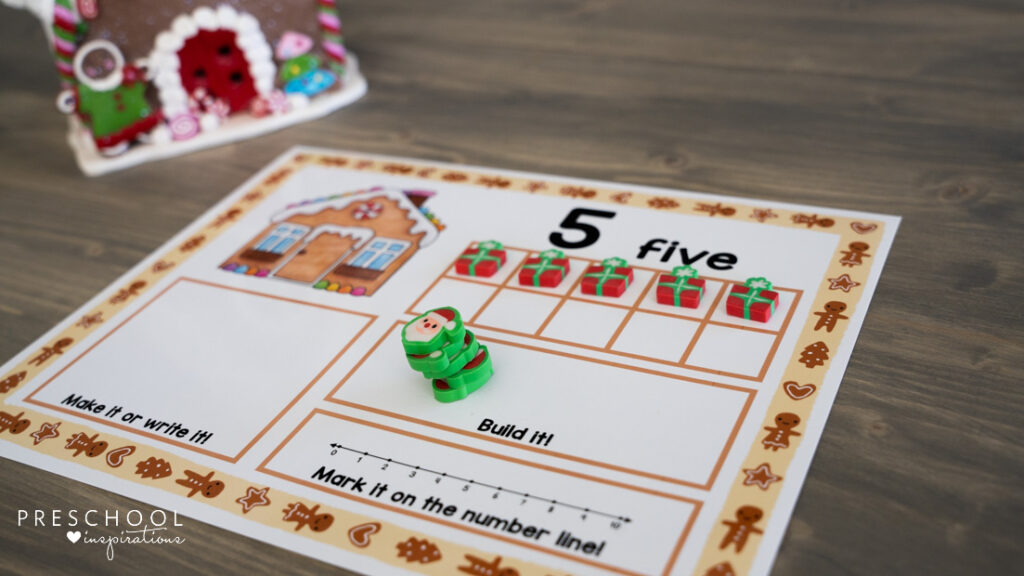 Gingerbread Counting Mat with five mini erasers