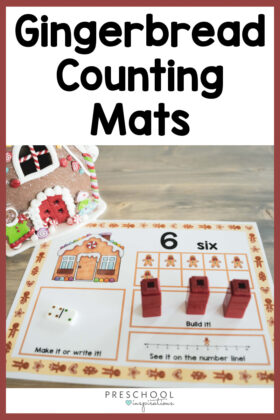 an image of a counting mat with the number 6 and the text, 'gingerbread counting mats'
