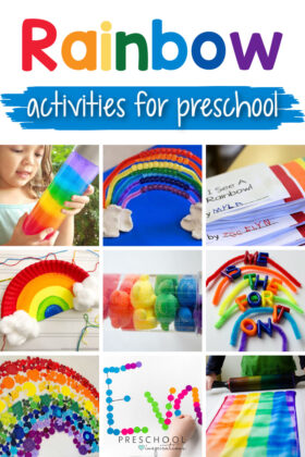 collage of nine different rainbow activities with the text 'rainbow activities for preschool'