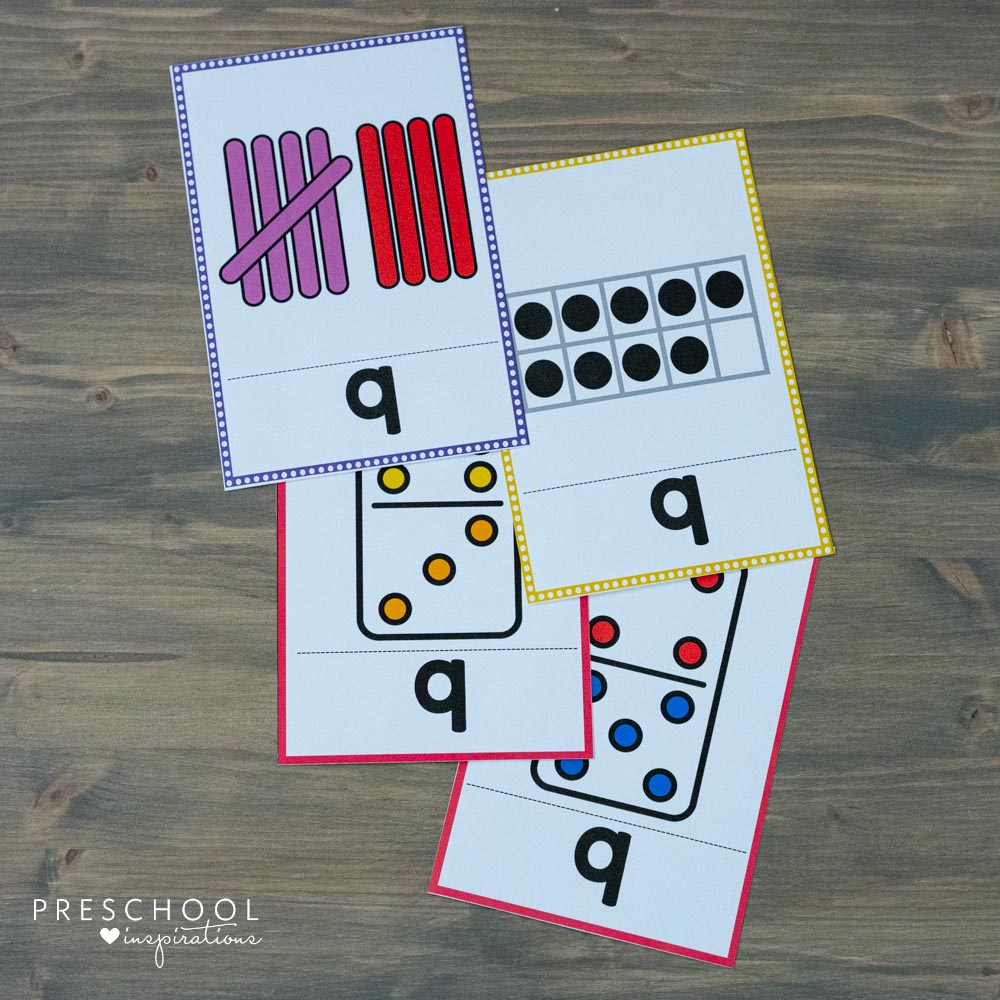 a printable set of subitizing cards showing four ways to make the number nine