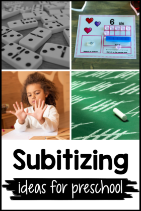 pinnable collage of four different subitizing activities and the text 'subitizing ideas for preschool'