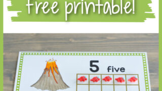 pinnable image showing a dinosaur ten frame and the text dinosaur counting mats free printable
