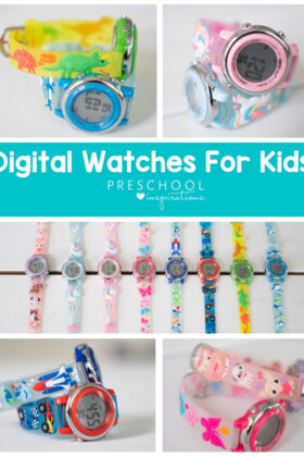 several colorful and themed watches for kids in a pinnable image with the text digital watches for kids