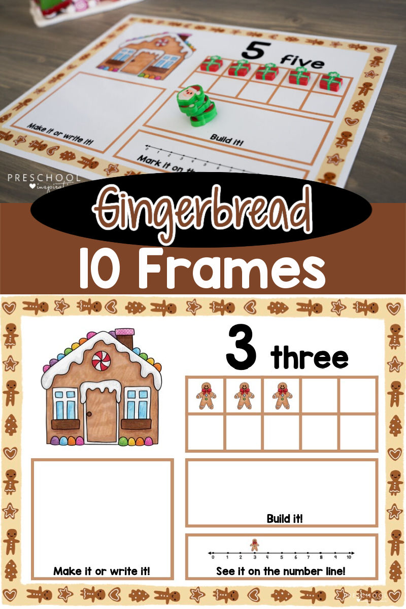two views of themed ten frame mats and the text gingerbread 10 frames