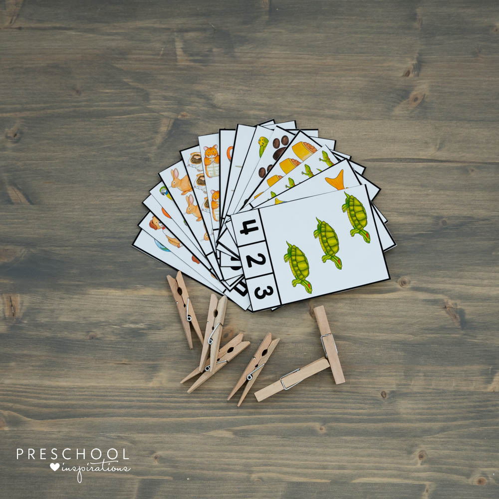 a set of pet themed count and clip cards that is perfect for a math center
