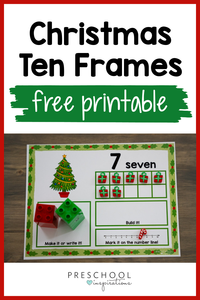 a christmas counting mat pre printed with the number seven and the text christmas ten frames free printable