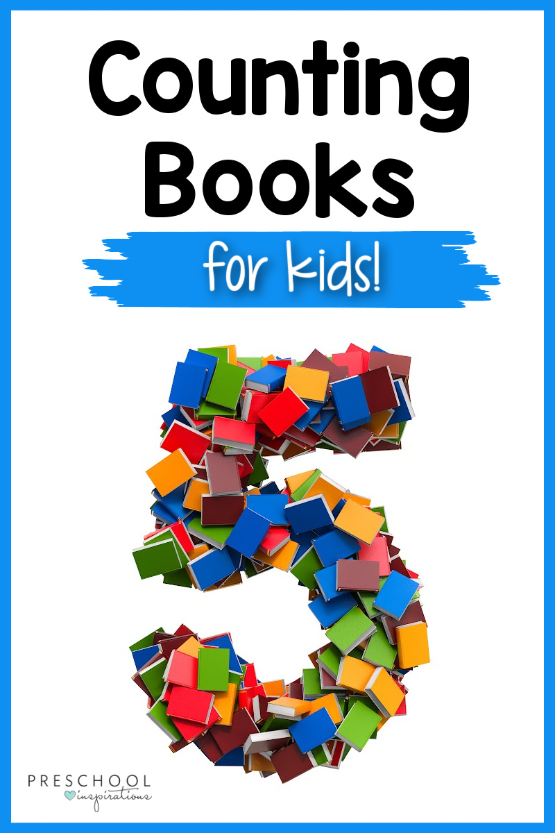 a number five made with books and the text counting books for kids in a pinnable image
