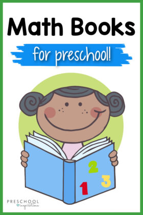a clip art child reading a book with numbers on the cover and the text math books for preschool