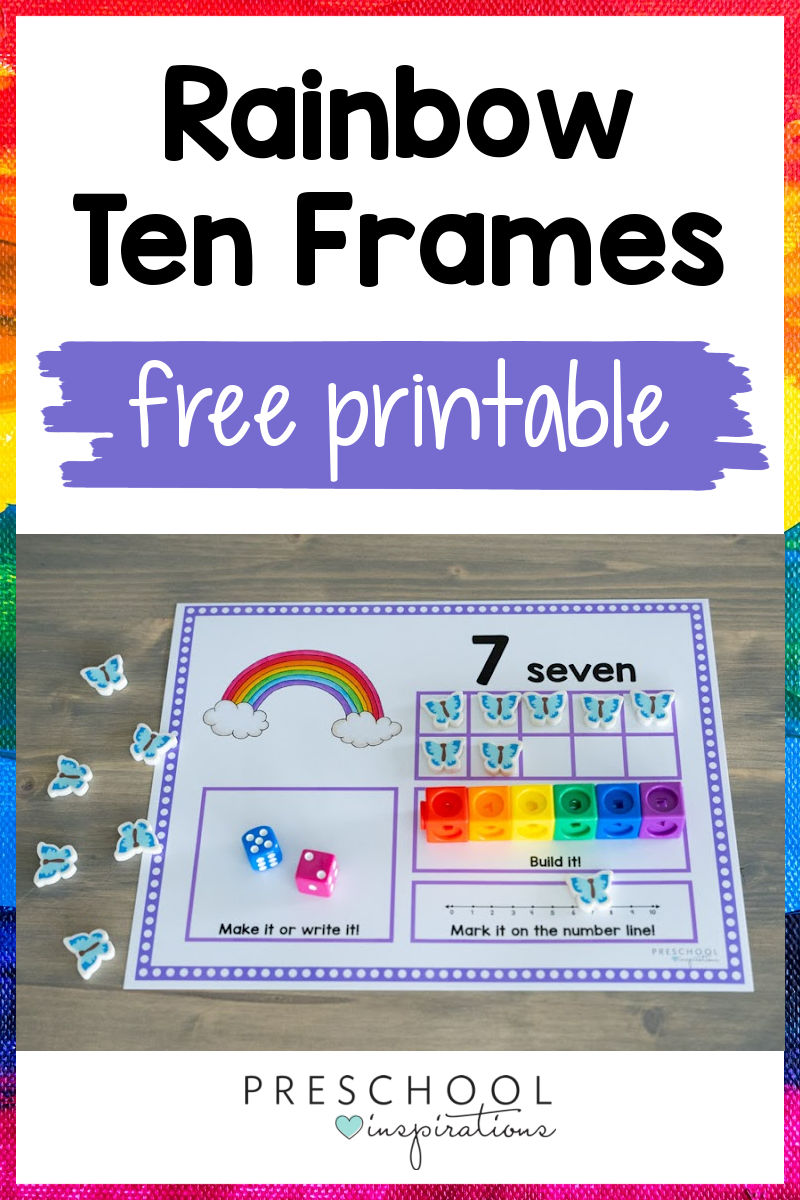 a free printable ten frame mat with a rainbow theme