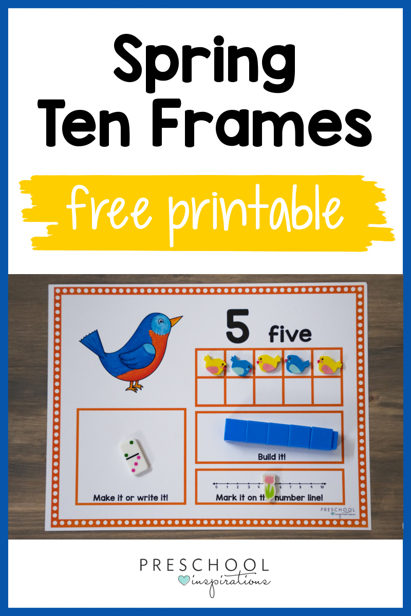a ten frame mat showing the number five and the text spring ten frames free printable