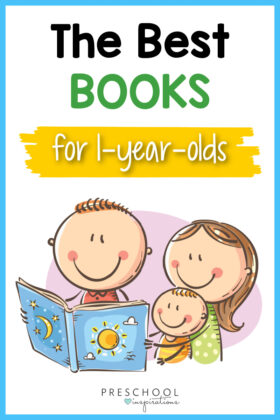 a clipart dad reading to a one year old who is being held by its mother and the text the best books for one year olds